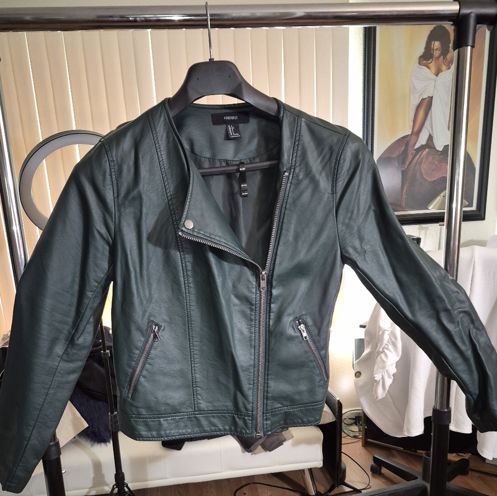 Forever 21 Dark Green Faux Leather Jacket